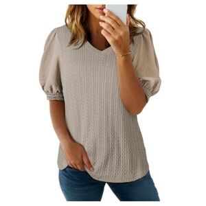 NWT Women's Khaki Textured Top with Puffed Sleeves  Medium